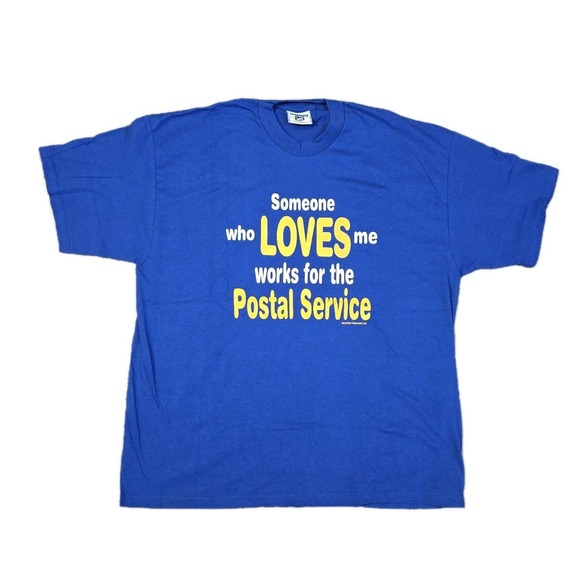 Vintage USPS Postal Service Loves Me Worker T Shirt XXL USA Blue 90s